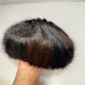 Chic Black and Brown Genuine Mink Fur Beret Made in Canada